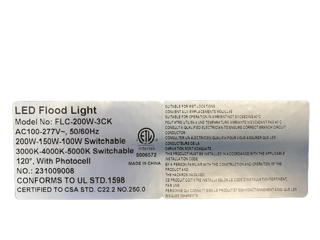 Flood Light WATTAGE SWITCHABLE (100W/150W/200W) 28,000lm 3CCT (3000K/4000K/5000K) KELVIN TUNEABLE - W/PHOTO EYE