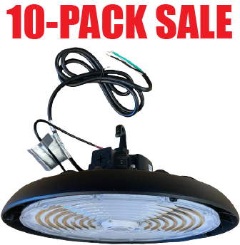 (10-PACK) PRO-SELECT UFO High Bay 150lm/w  240w/200w/150w Selectable 3500K/4000K/5000K Tunable W/Pre-Installed 12V AUX PIN Sensor Socket 36,000 Lumens w/6ft Whip Cord