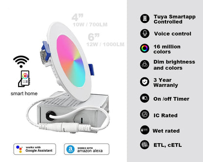 (10-PACK) 6 in. Smart WiFi Slim LED Downlight 900 Lumens Multicolor Dimmable CCT 2700-6500K Google Home/Alexa