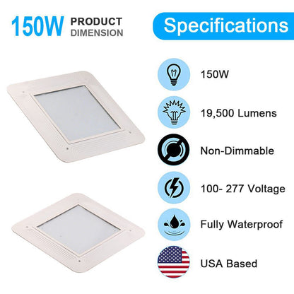 150W Gas Station Canopy Lighting Includes Junction Box/NPT (3/4") 19,500 Lumens 5000K DLC Listed