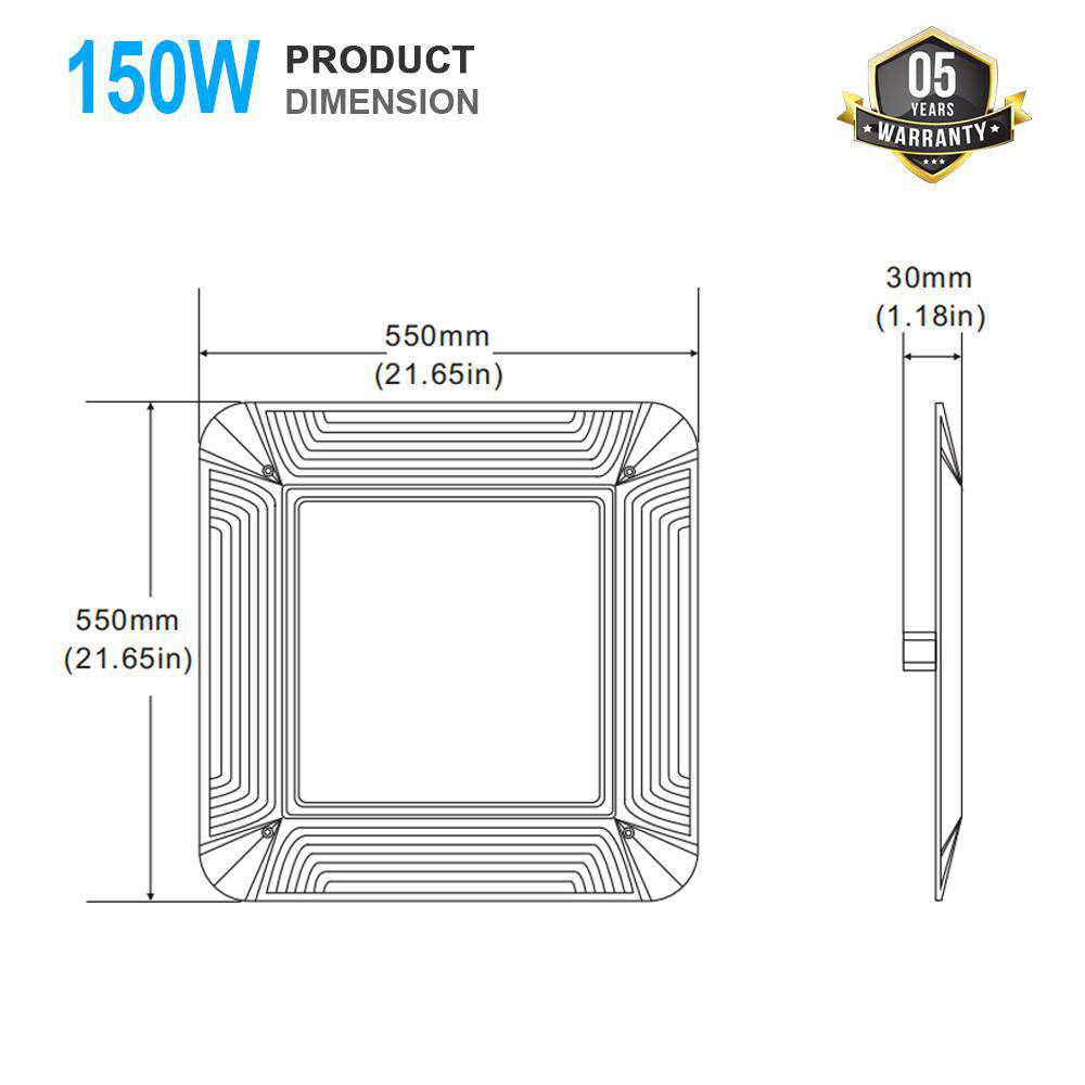 150W Gas Station Canopy Lighting Includes Junction Box/NPT (3/4") 19,500 Lumens 5000K DLC Listed
