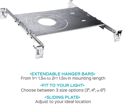New Construction ADJUSTABLE Mounting Plate 3"-4"-6" (FOR USE WITH ROUND/SQUARE CANLESS DOWNLIGHT)