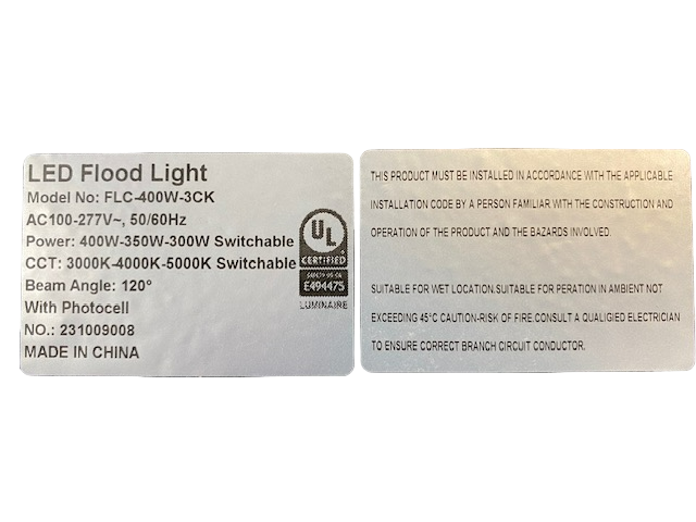 Flood Light WATTAGE SWITCHABLE (200W/250W/300W) 42,000lm 3CCT (3000K/4000K/5000K) KELVIN TUNEABLE - W/PHOTO EYE