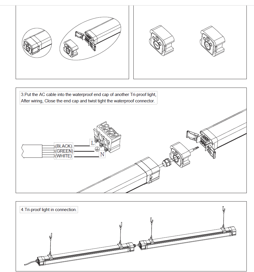 Tri-Proof Linkable Vapor Light 4ft (40w/35W/30W Switchable) (3500K/4000K/5000K/6000K Switchable) ETL, DLC