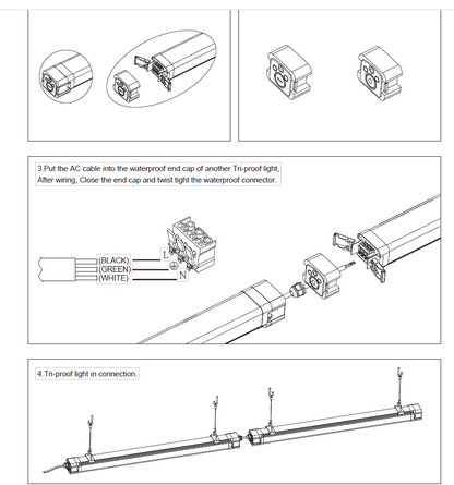 Tri-Proof Linkable Vapor Light 4ft (40w/35W/30W Switchable) (3500K/4000K/5000K/6000K Switchable) ETL, DLC