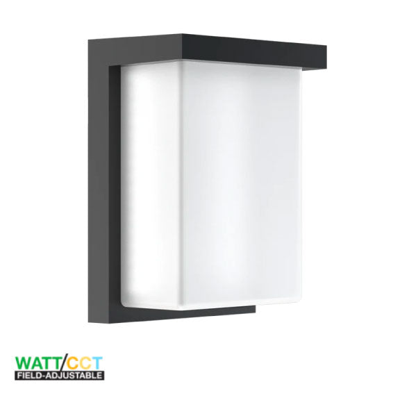 8in Outdoor Wall Sconce w/Photo Eye WATTAGE SWITCHABLE (12w/14w/16w) 3CCT SWITCHABLE (3000K/4000K/5000K)