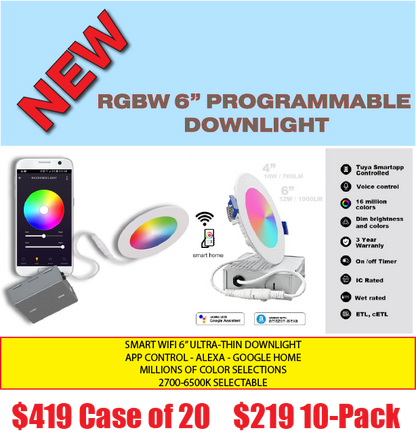 6 in. Smart WiFi Slim LED Downlight 900 Lumens Multicolor Dimmable CCT 2700-6500K Google Home/Alexa