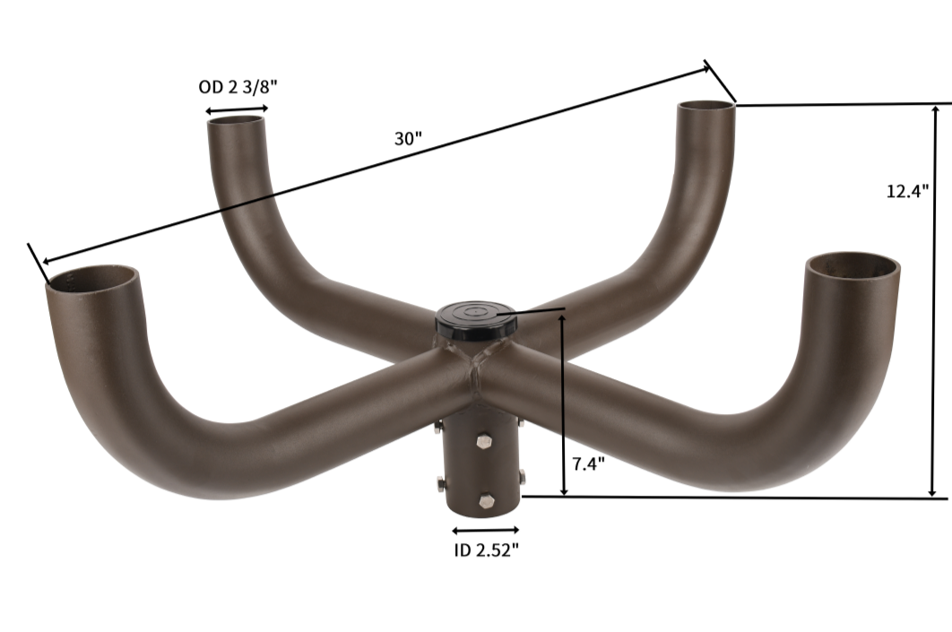 Quad Bullhorn Mounting Bracket for 4 Lighting Fixtures with 2-3/8in Slip Fitter (Post Light Accessories for Led Area Lights)