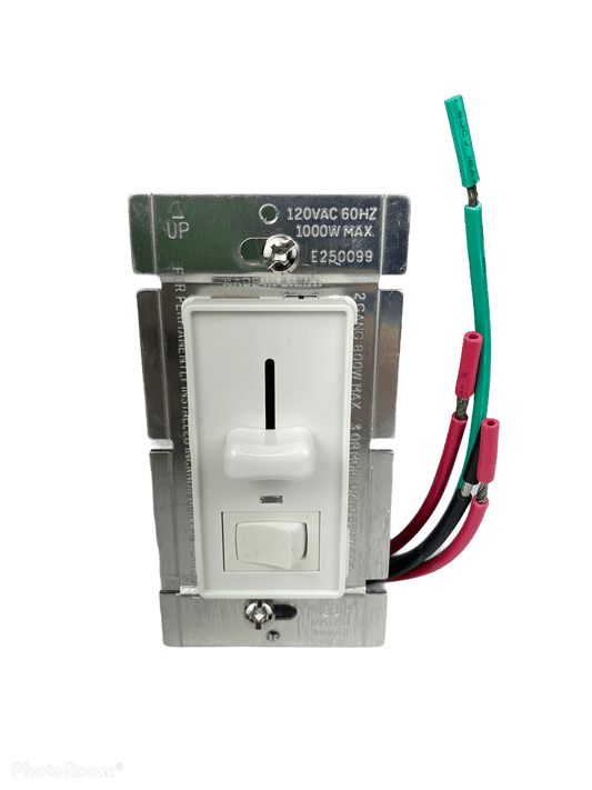 WHITE Dimmer w/ Toggle Switch 250w 120V (Standard Gang Box Installation)