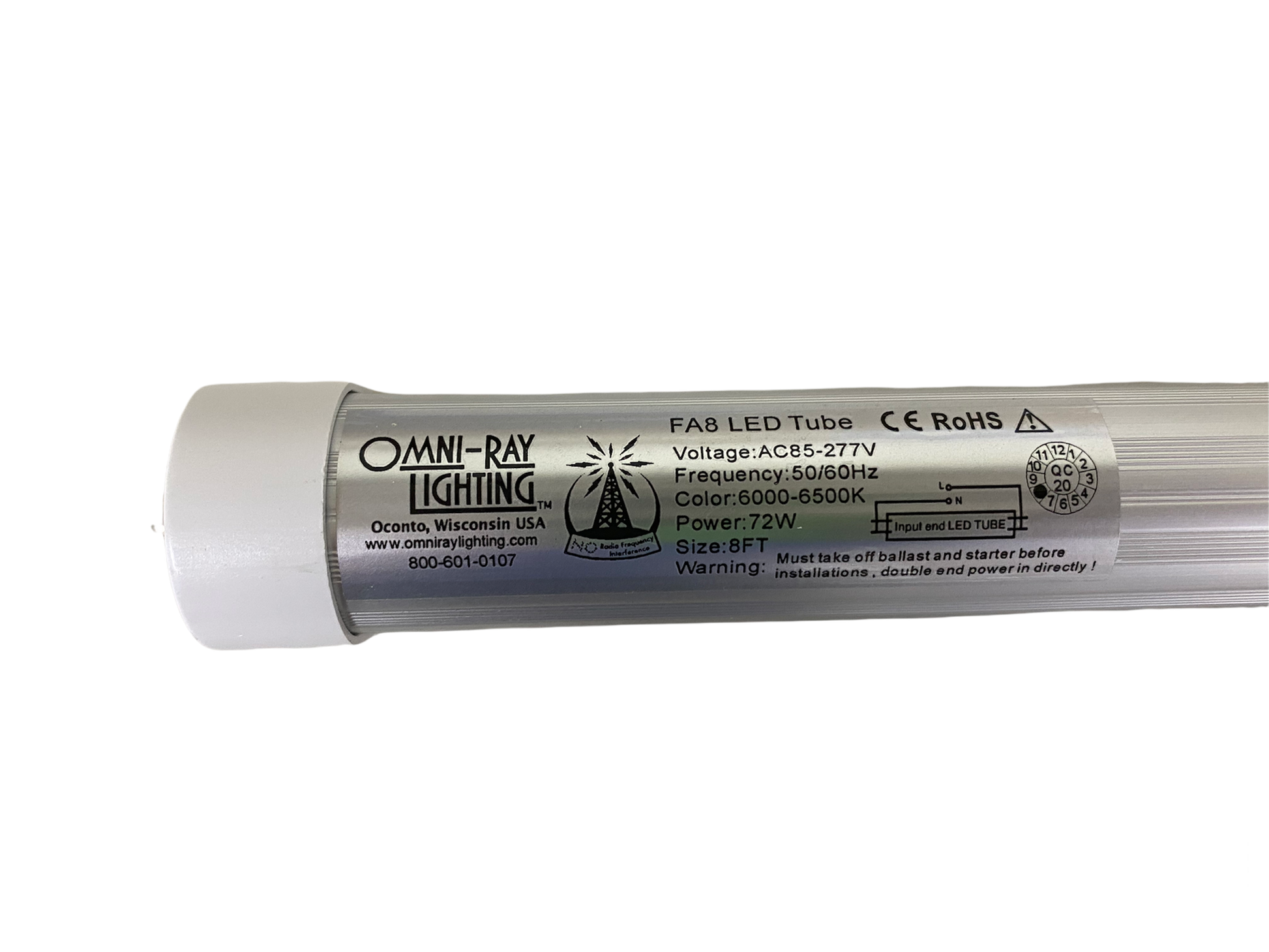 Fa8 Single Pin T8 LED 8ft 72w 10 944 Lumens CLEAR LENS NO RF V Series Dual Row
